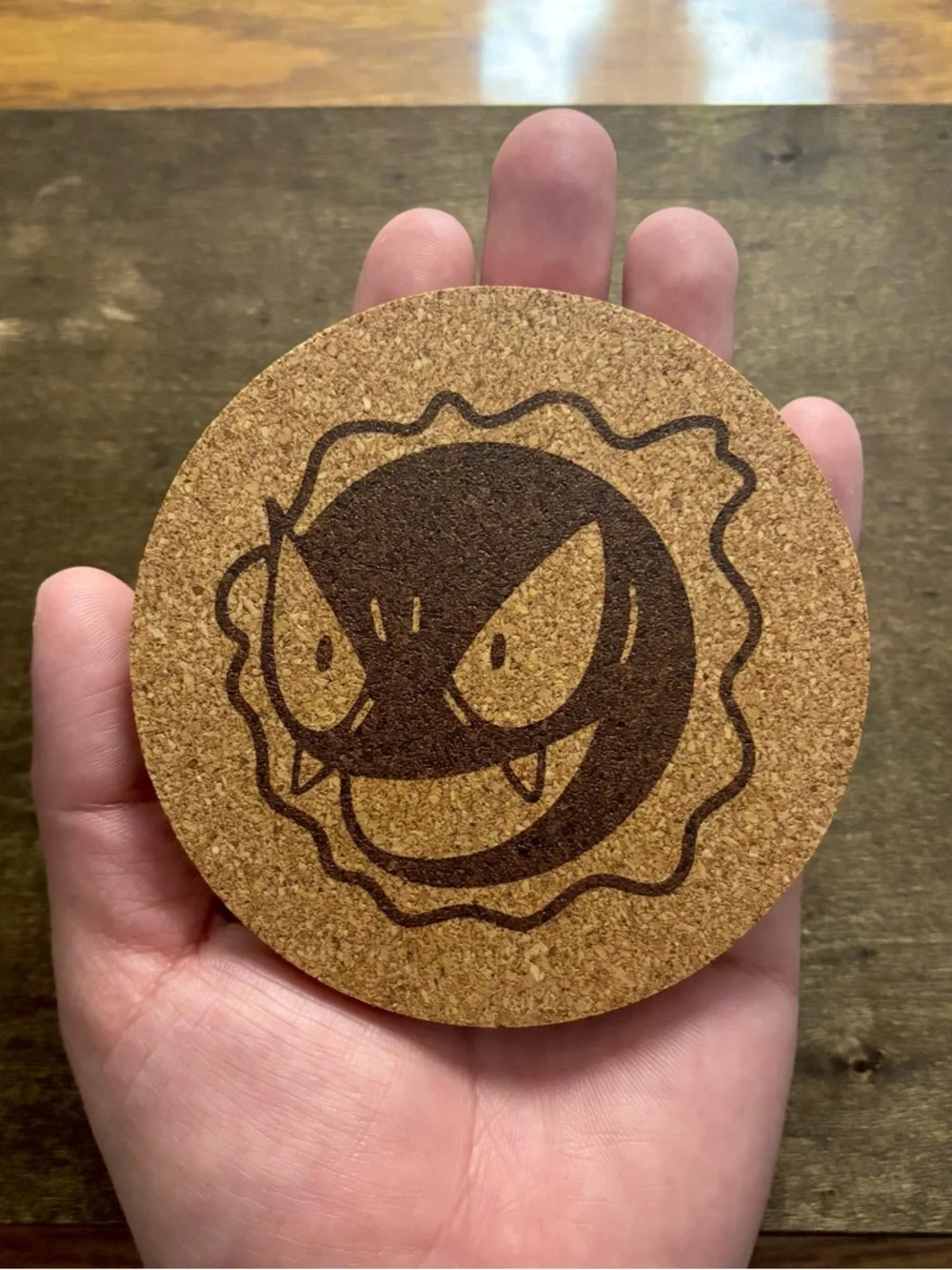 Pokemon Gastly Face Laser Engraved Cork Coaster